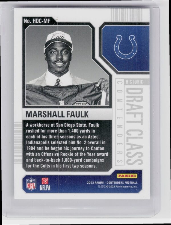 2023 Contenders Marshall Faulk #HDC-MF Colts Historic Draft Class Contenders - Image 3