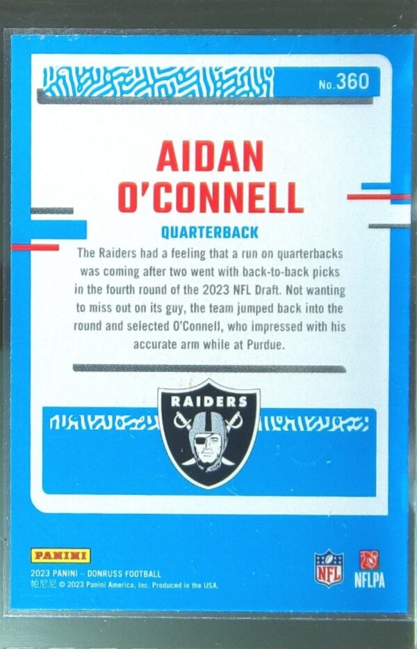 2023 Donruss Aidan O'Connell RC #360 Raiders - Image 3