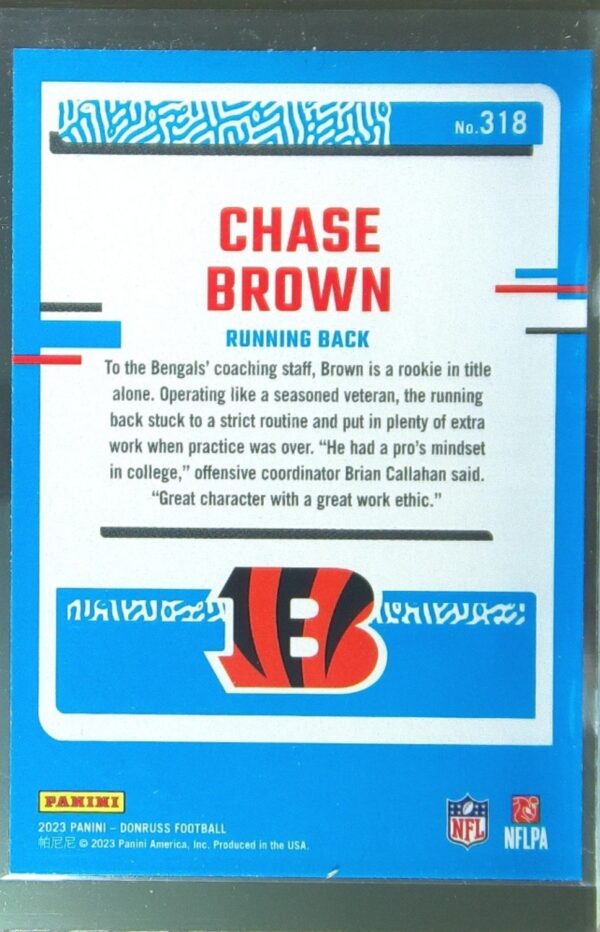 2023 Donruss Chase Brown RC #318 Bengals - Image 3