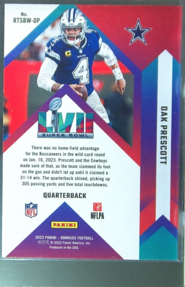 2023 Donruss Dak Prescott #RTSBW-DP Cowboys Road to the Super Bowl Wild Card - Image 3
