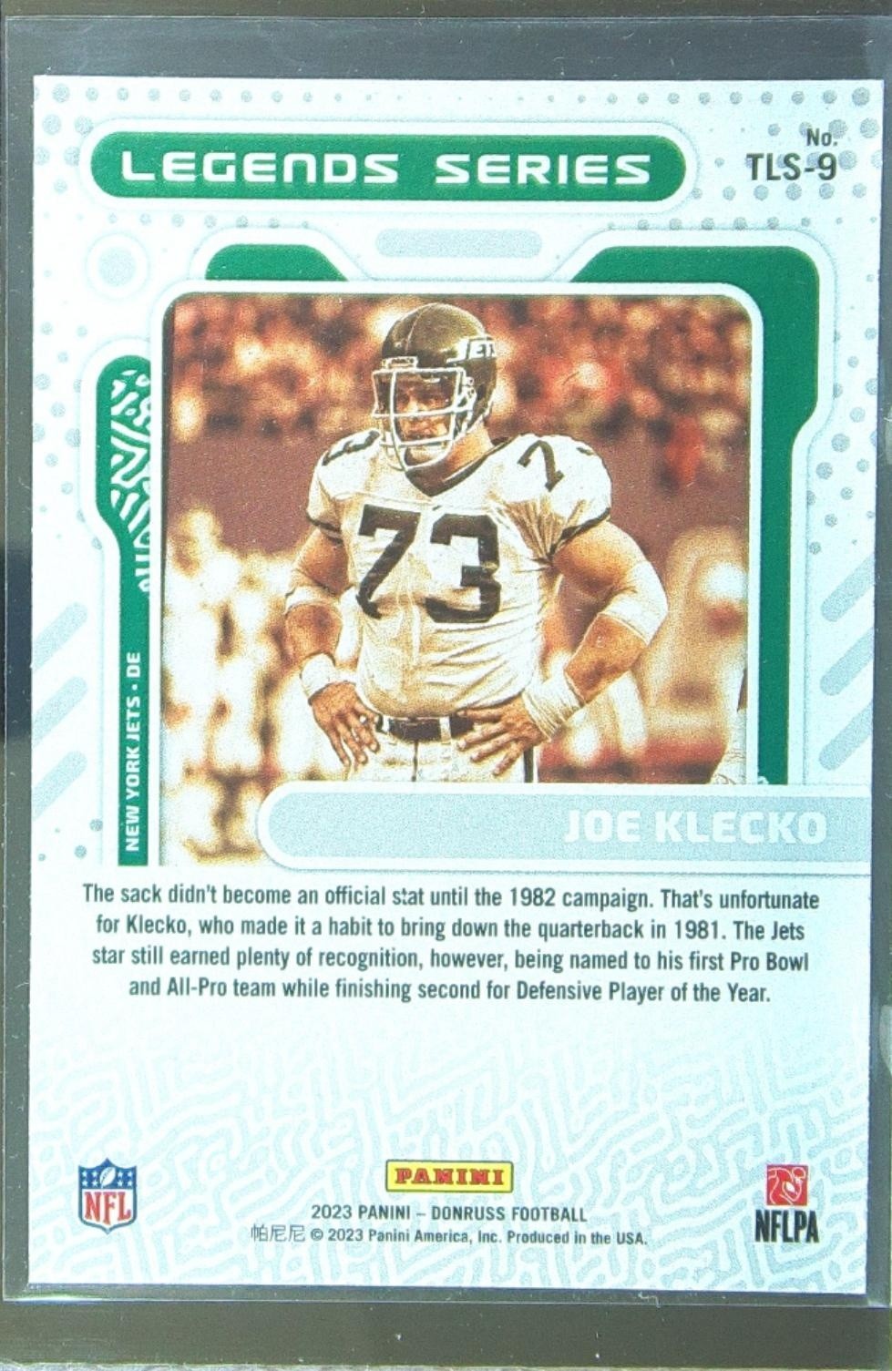 2023 Donruss Joe Klecko #TLS-9 Jets The Legends Series - Image 3