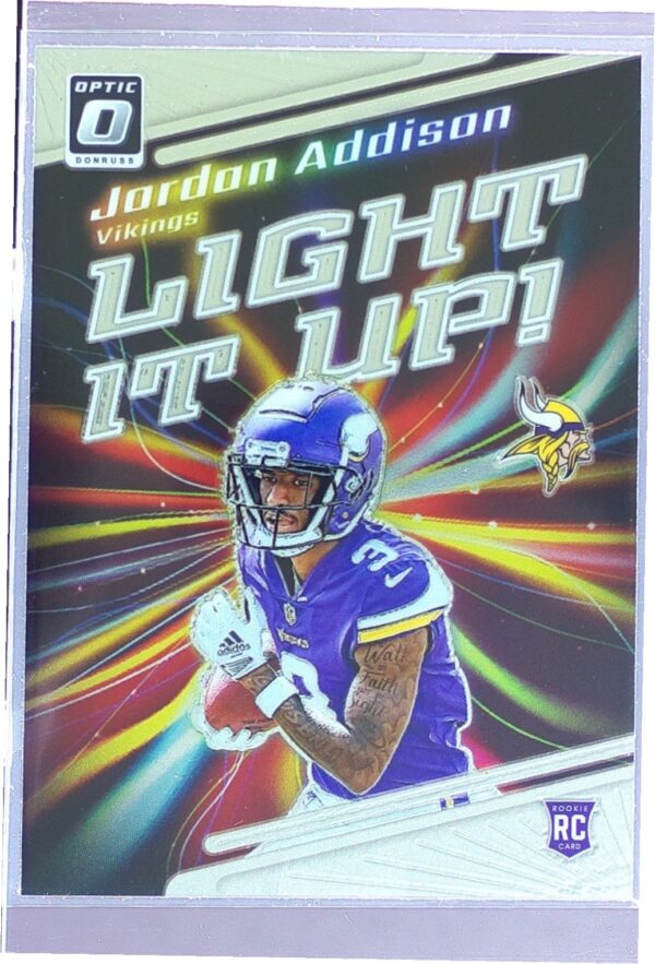 2023 Donruss Optic Jordan Addison RC #LU-JA Vikings Light It Up!