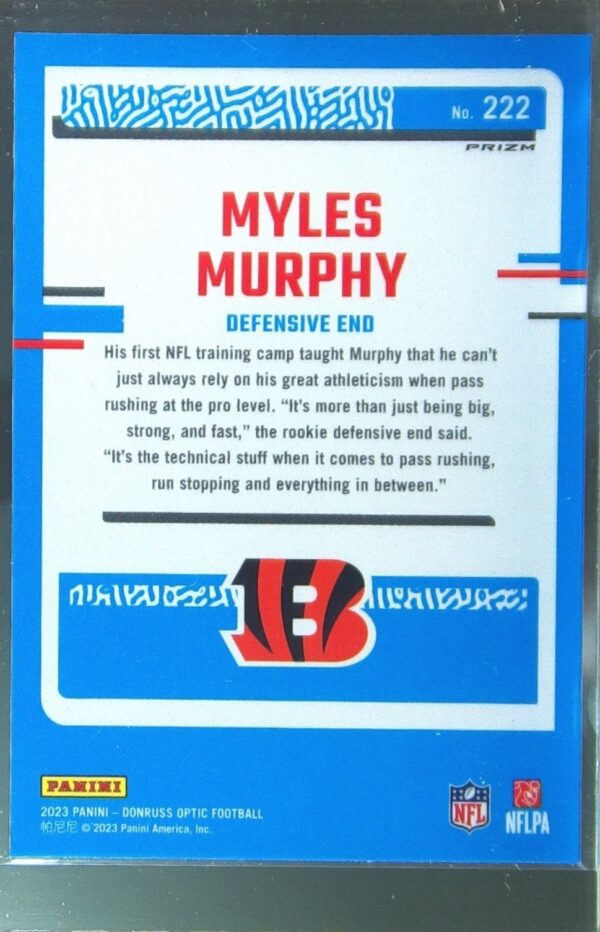 2023 Donruss Optic Myles Murphy Holo RC #222 Bengals - Image 3