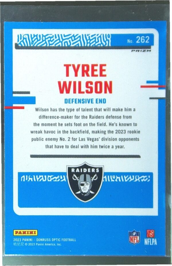 2023 Donruss Optic Tyree Wilson Purple Shock RC #262 Raiders - Image 3