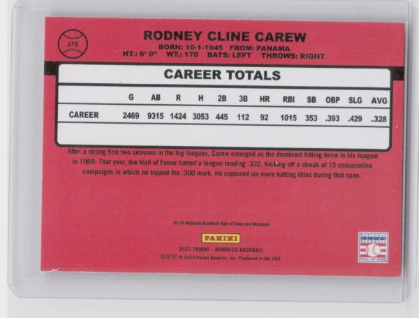 2023 Donruss Rod Carew Holo Orange #278 Twins - Image 3