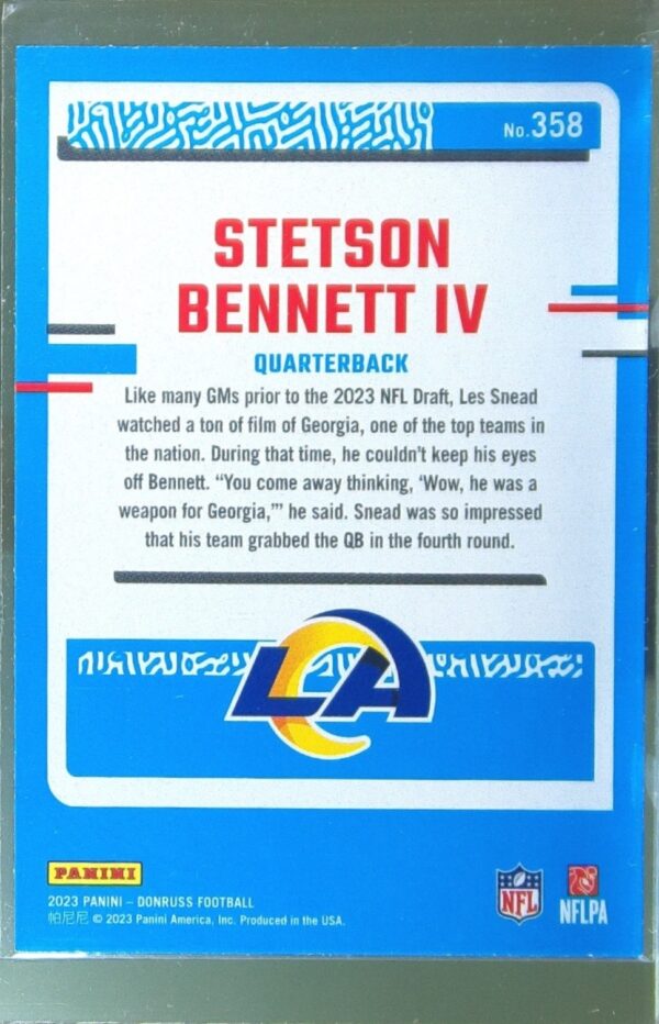2023 Donruss Stetson Bennett IV RC #358 Rams - Image 3