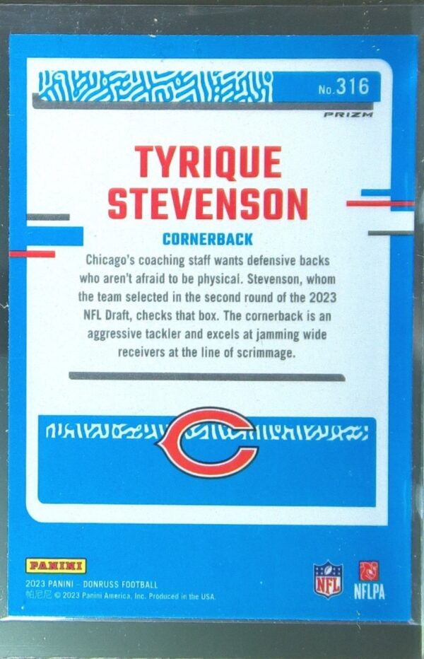 2023 Donruss Tyrique Stevenson #316 Bears Optic Rated Rookie Preview Red & Green - Image 3