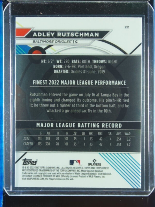 2023 Finest Adley Rutschman RC #22 Orioles - Image 3