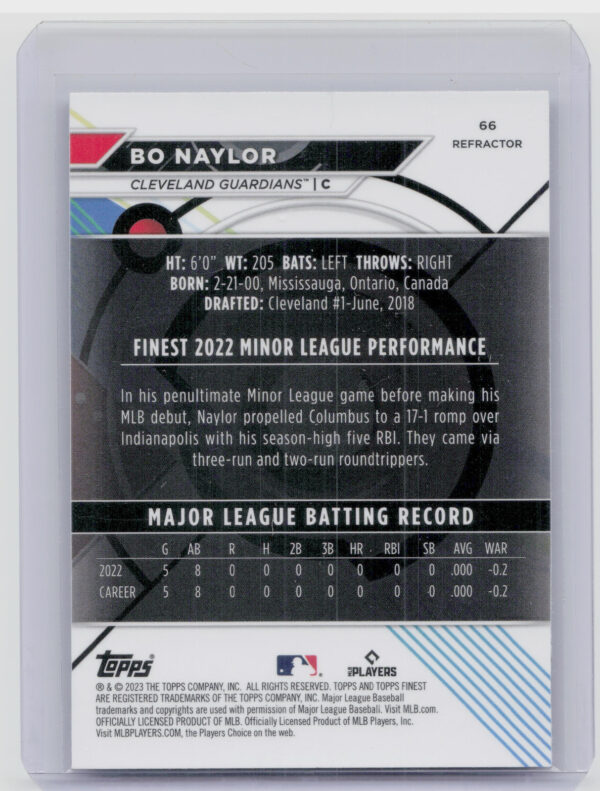 2023 Finest Bo Naylor Refractor #66 Guardians - Image 3