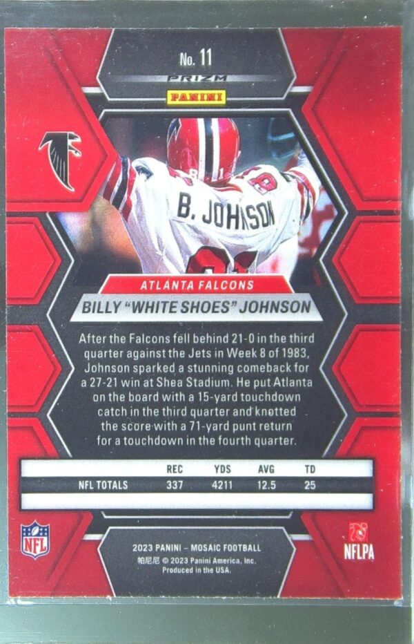 2023 Mosaic Billy "White Shoes" Johnson Reactive Blue Mosaic #11 Falcons - Image 3