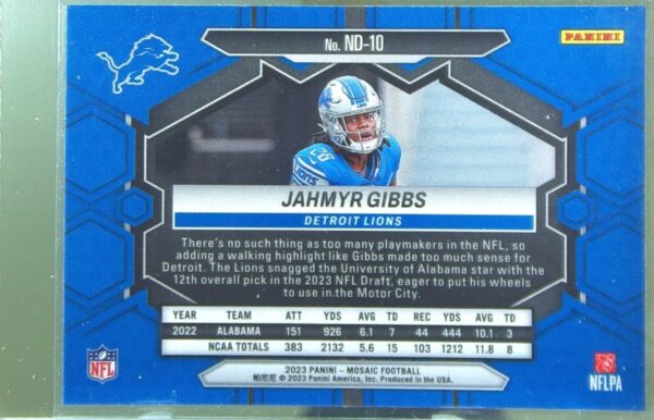 2023 Mosaic Jahmyr Gibbs NFL Debut RC #ND-10 Lions - Image 3