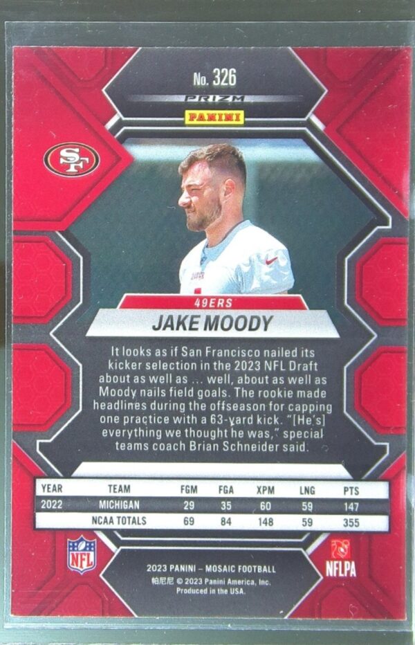 2023 Mosaic Jake Moody Silver #326 49ers - Image 3