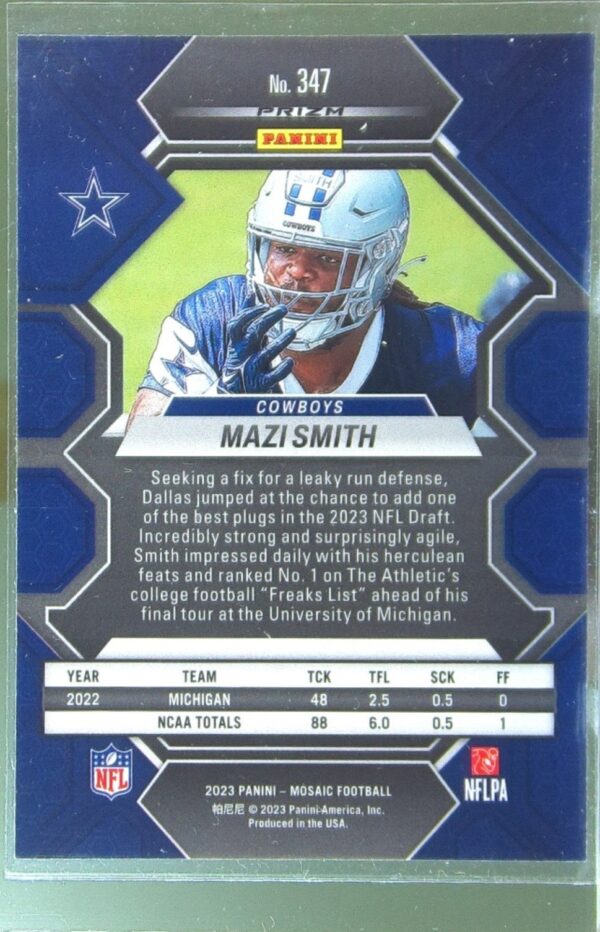 2023 Mosaic Mazi Smith Reactive Yellow Mosaic RC #347 Cowboys - Image 3
