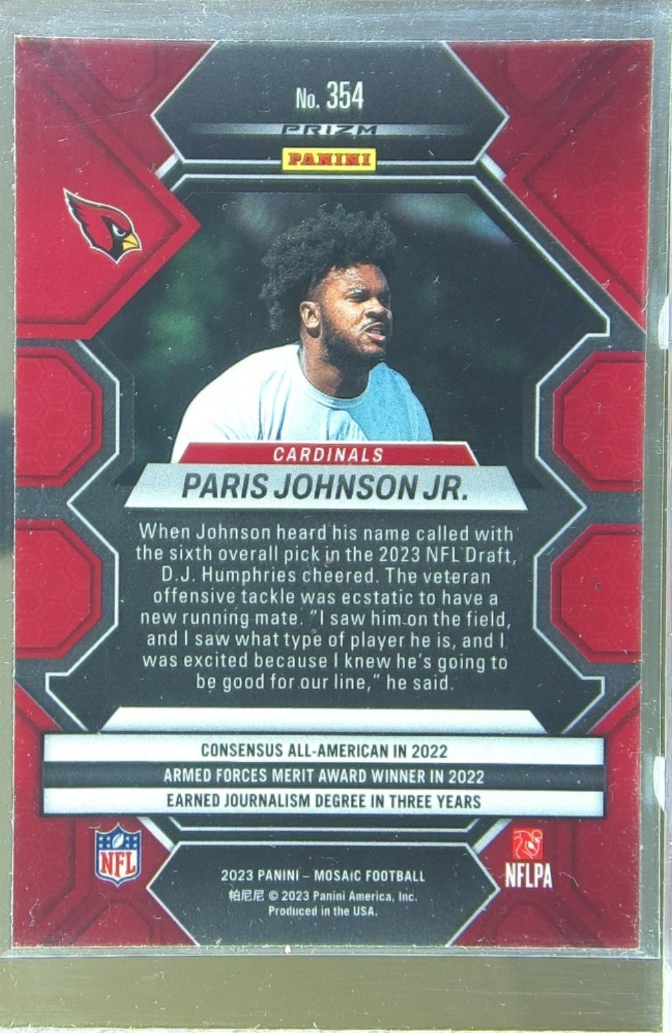 2023 Mosaic Paris Johnson Jr. RC #354 Cardinals - Image 3