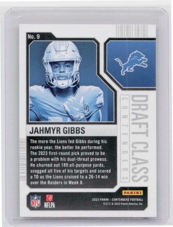 2023 Panini Contenders Jahmyr Gibbs Draft Class Rookie #9 Lions - Image 3