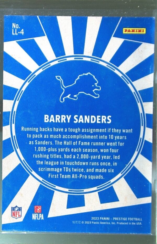 2023 Panini Prestige Barry Sanders #LL-4 Lions Living Legends - Image 3