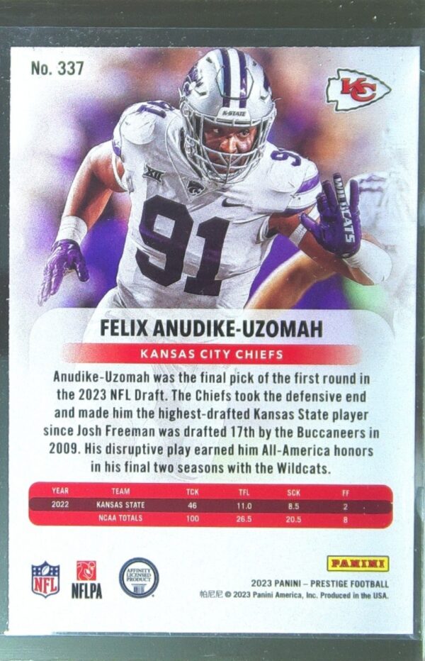 2023 Panini Prestige Felix Anudike-Uzomah Xtra Points Sunburst RC #337 Chiefs - Image 3