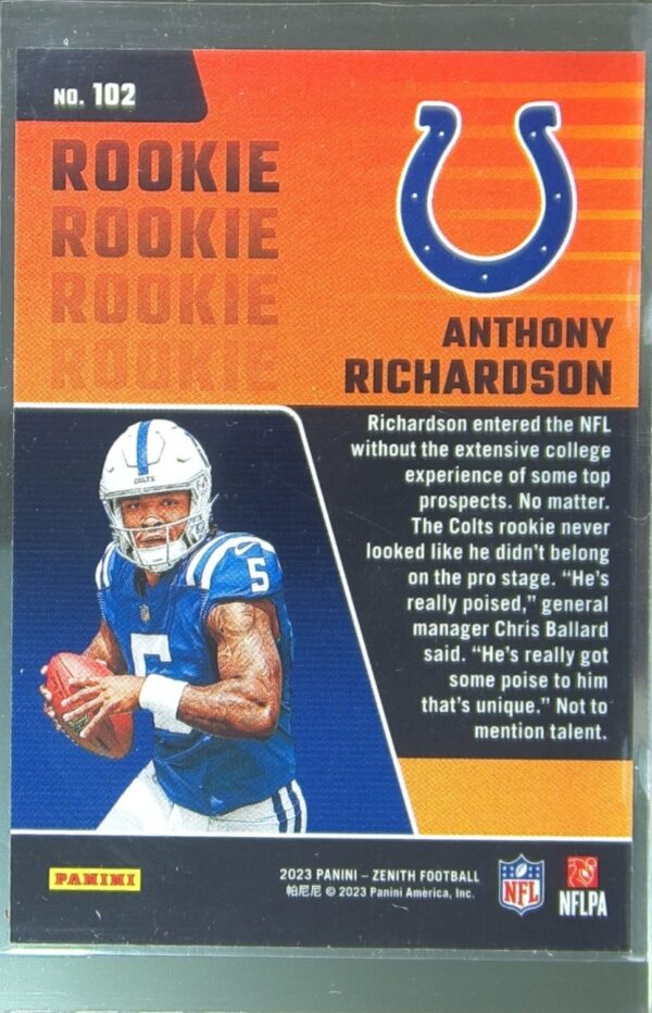 2023 Panini Zenith Anthony Richardson Retail RC #102 Colts - Image 3