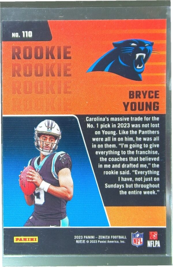 2023 Panini Zenith Bryce Young Retail RC #110 Panthers - Image 3