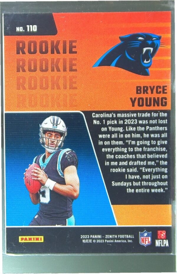 2023 Panini Zenith Bryce Young Retail RC #110 Panthers - Image 3