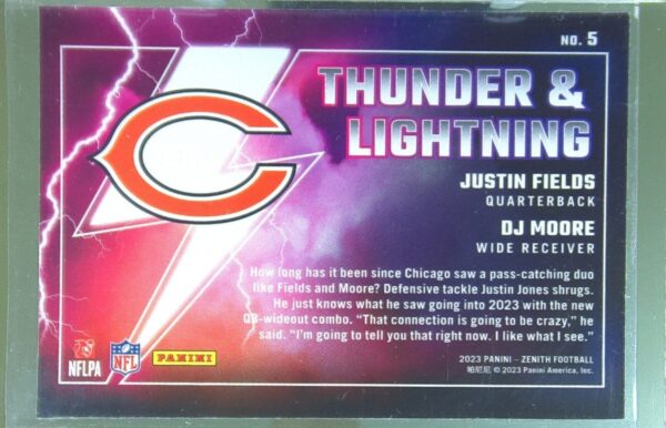 2023 Panini Zenith DJ Moore / Justin Fields #5 Bears Thunder and Lightning - Image 3