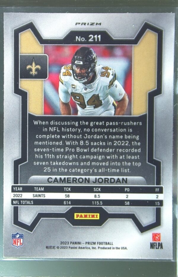 2023 Prizm Cameron Jordan Green Wave #211 Saints - Image 3