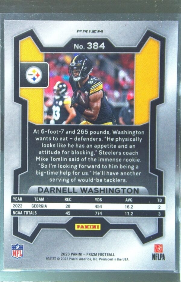 2023 Prizm Darnell Washington Orange Lazer RC #384 Steelers - Image 3