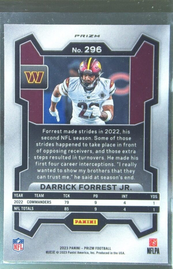 2023 Prizm Darrick Forrest Jr. Purple Pulsar #296 Commanders - Image 3