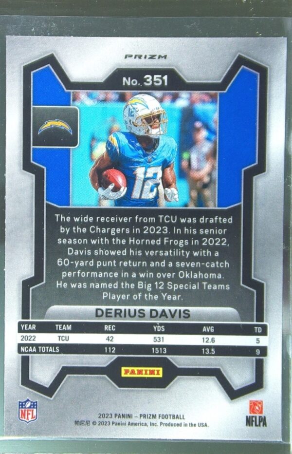 2023 Prizm Derius Davis Orange Disco RC #351 Chargers - Image 3