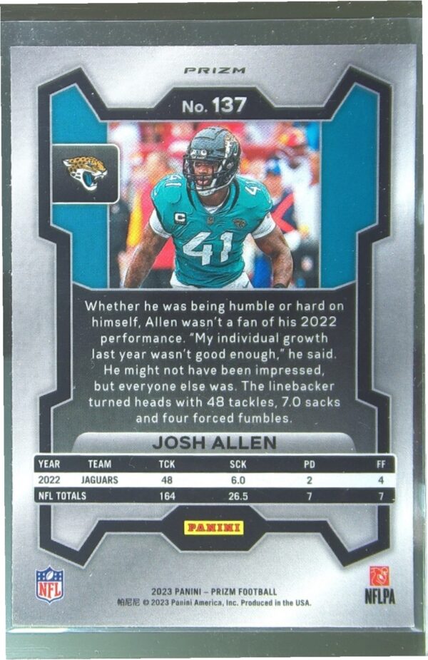 2023 Prizm Josh Allen Green #137 Jaguars - Image 3