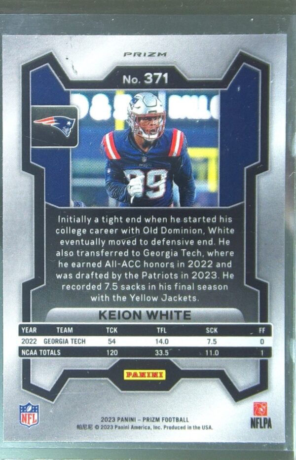 2023 Prizm Keion White Silver RC #371 Patriots - Image 3