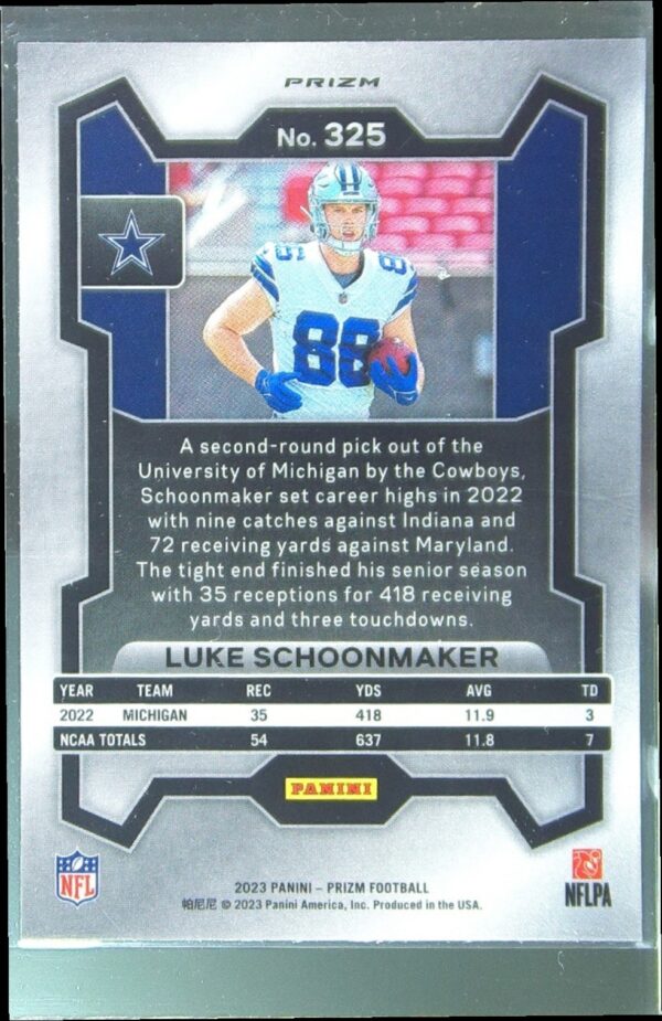 2023 Prizm Luke Schoonmaker Orange Ice RC #325 Cowboys - Image 3