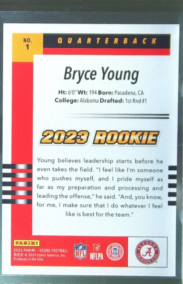 2023 Score Bryce Young RC #1 Tide 2003 Throwback Rookies - Image 3