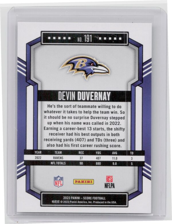 2023 Score Devin Duvernay Silver Circular Rookie /135 #191 Ravens - Image 3
