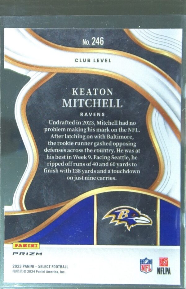 2023 Select Keaton Mitchell Green and Yellow Prizms Die Cuts RC #246 Ravens - Image 3