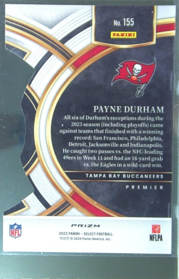 2023 Select Payne Durham Green and Yellow Prizms Die Cuts RC #155 Buccaneers - Image 3