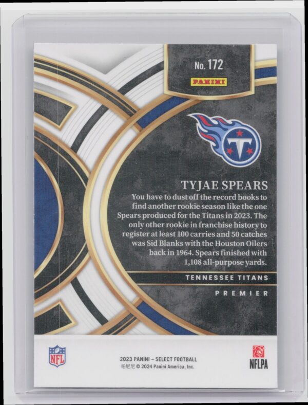 2023 Select Tyjae Spears RC #172 Titans - Image 3