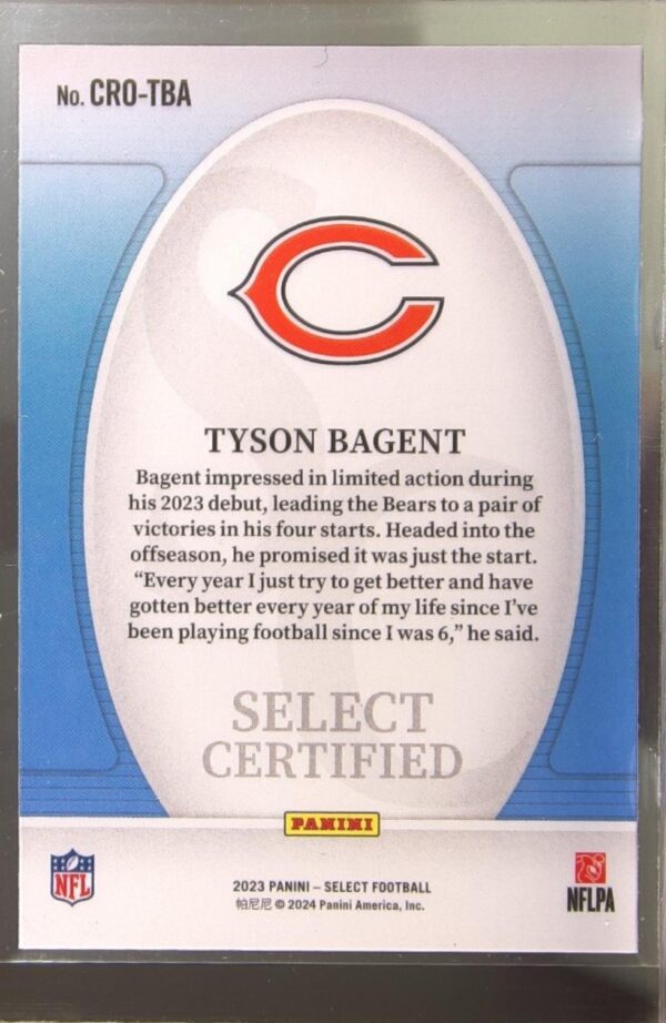 2023 Select Tyson Bagent RC #CRO-TBA Bears Select Certified Rookies - Image 3