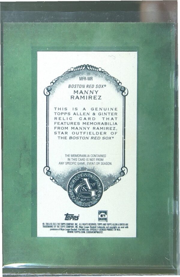 2023 Topps Allen & Ginter Manny Ramirez JSY #MFR-MR Sox Framed Mini Relics - Image 3
