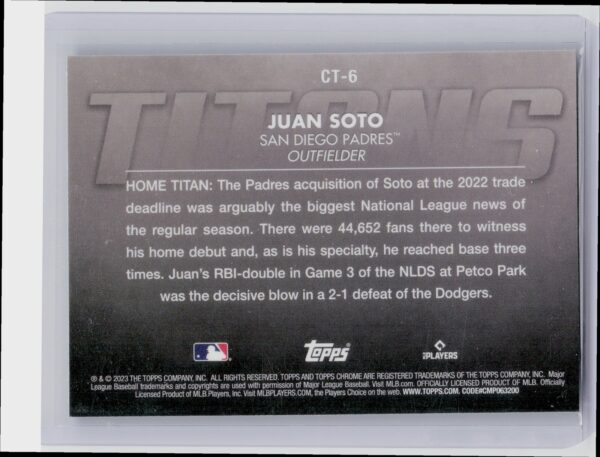 2023 Topps Chrome Juan Soto #CT-6 Padres Titans - Image 3