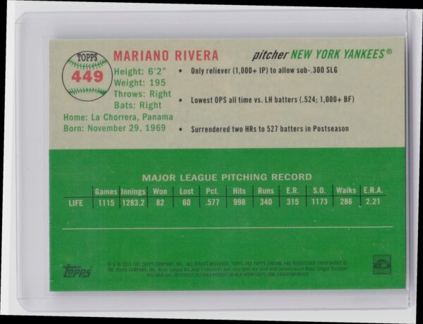 2023 Topps Chrome Platinum Anniversary Mariano Rivera #449 Yankees - Image 3