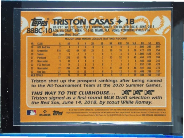 2023 Topps Chrome Triston Casas #88BC-10 Sox 1988 Topps Baseball - Image 3