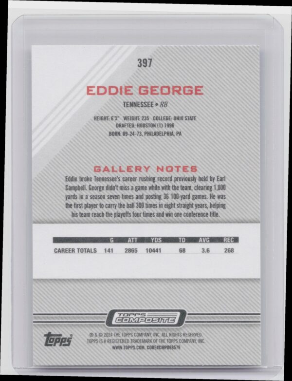 2023 Topps Composite Eddie George Topps Gallery #397 Titans - Image 3