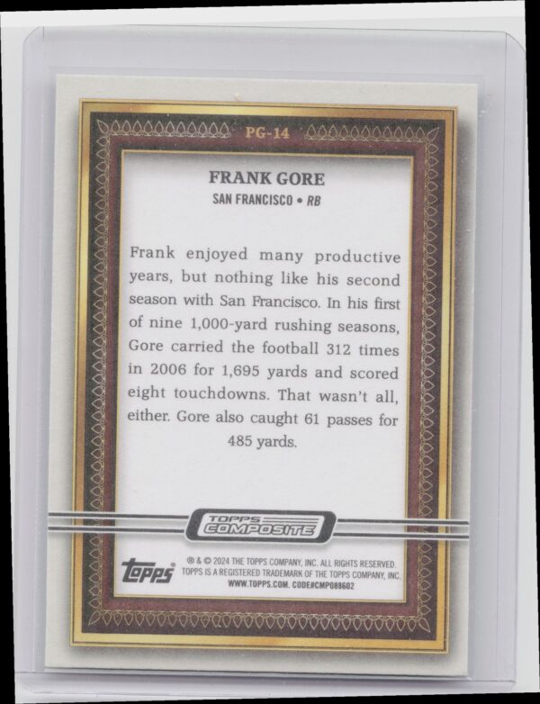 2023 Topps Composite Frank Gore #PG-14 49ers Portrait Gallery - Image 3