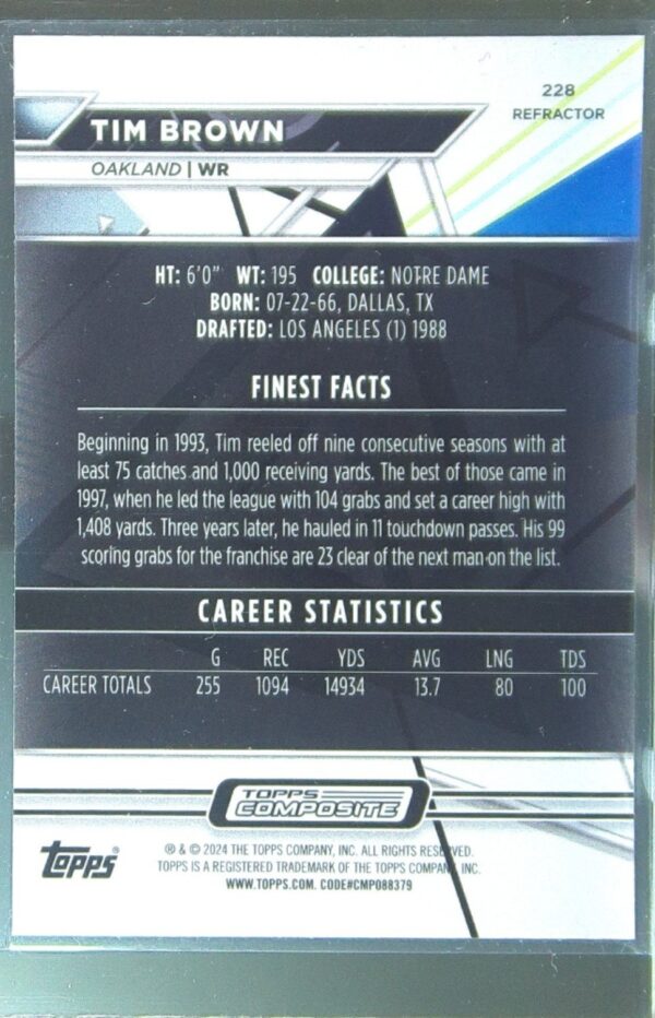 2023 Topps Composite Tim Brown Finest Refractor #228 Raiders - Image 3