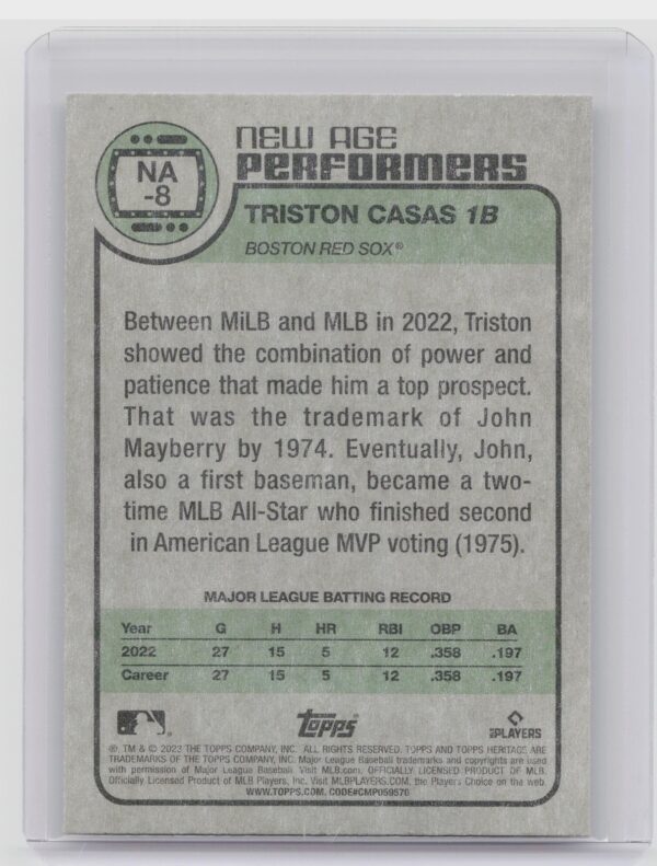 2023 Topps Heritage Triston Casas New Age Performers #NA-8 Red Sox - Image 3