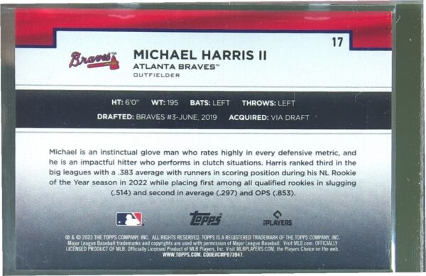 2023 Topps Michael Harris II RC #17 Braves Flagship Collection - Image 3