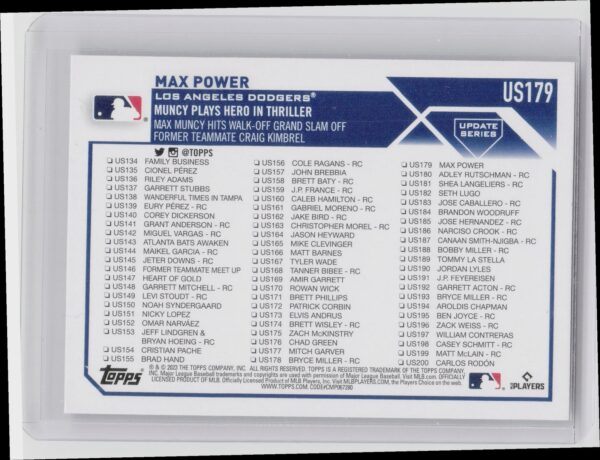 2023 Topps Update Max Power Royal Blue #US179 Dodgers - Image 3