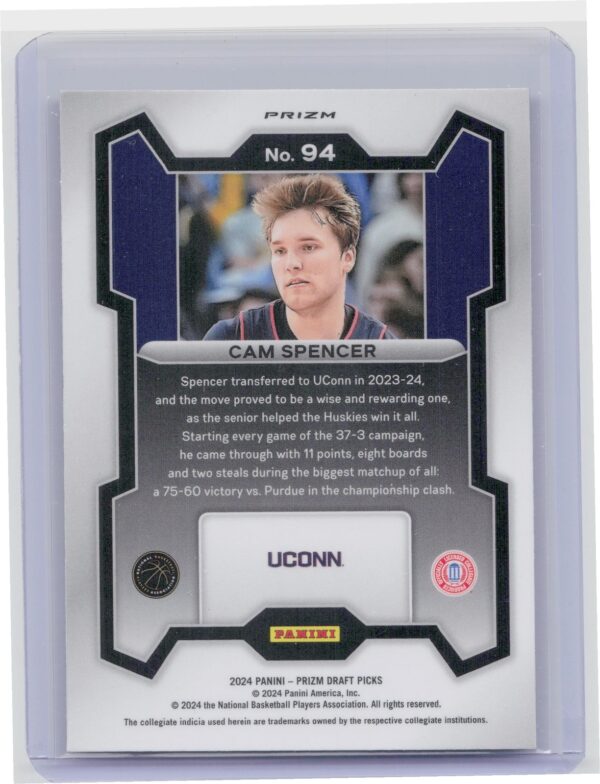 2024-25 Panini Prizm Draft Picks Cam Spencer Prizms Purple Wave RC #94 Huskies - Image 3