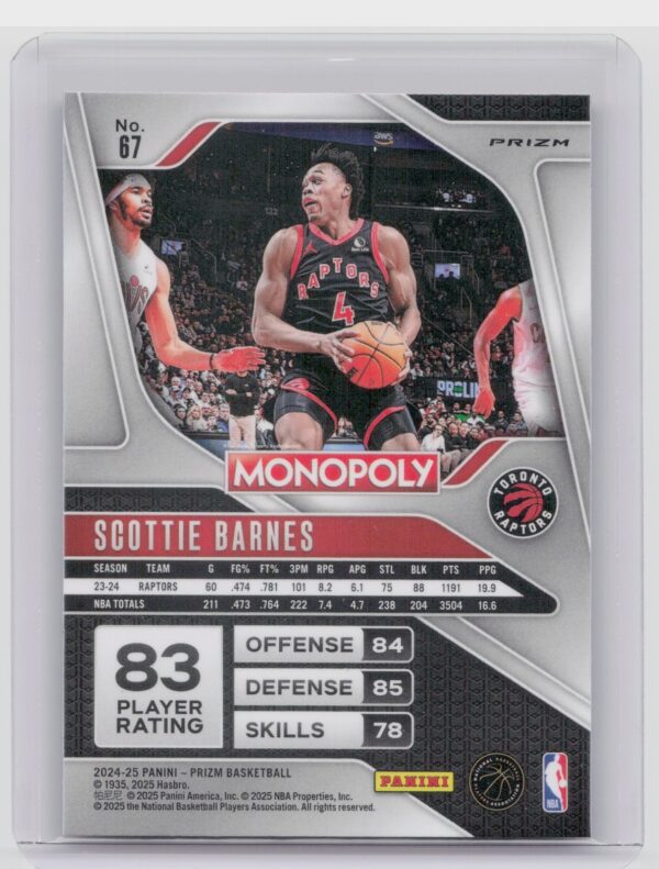 2024-25 Panini Prizm Monopoly Scottie Barnes Red Prizms #67 Raptors - Image 3